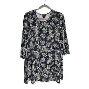 J. Jill Wearever Collection Women's XL Long Sleeve Dress Dark Blue Paisley Midi